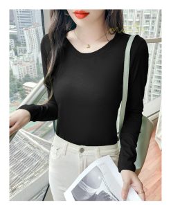 ｔシャツ・カットソー | インナーシャツ レディース ニット 長袖Tシャツ アンダーウェア スリム 肌着 女性用 トップス 長袖 無地 シンプル カジュアル 女性 ストレッチ トップス 2021