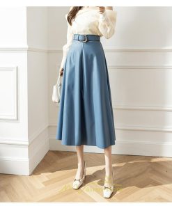 スカート | レザーフレアロング レディース ベルト付き ボトムス ロングAライン ミモレ丈 かっこいい 着痩せ キレイめ スリット