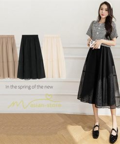 送料無料SALE | スカート 夏 Aラインスカート 切り替え 無地 ウエストゴム 膝下丈 ハイウエスト ミモレ丈 裏地付き プリンセス 可愛い 30代40代 サマー 女っぽい 軽量 ふんわり