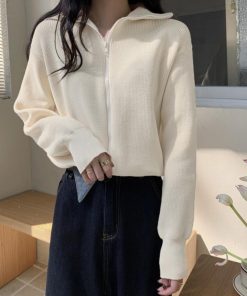 カーディガン | ジップアップニットブルゾン 韓国風 秋冬