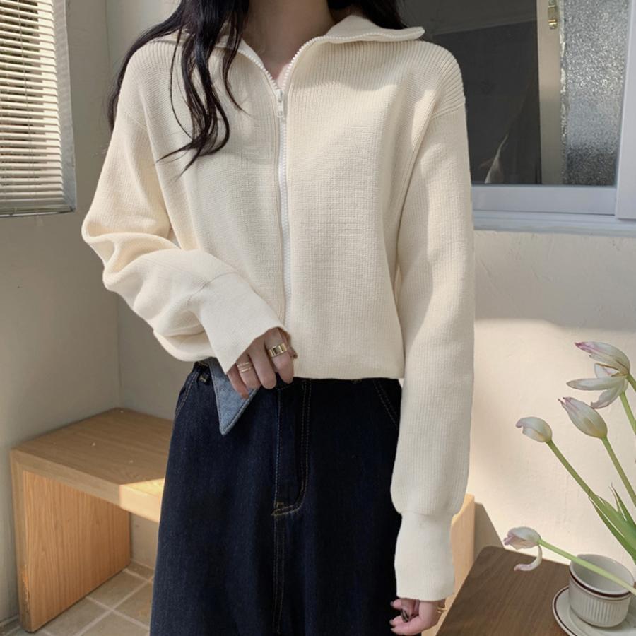 カーディガン | ジップアップニットブルゾン 韓国風 秋冬