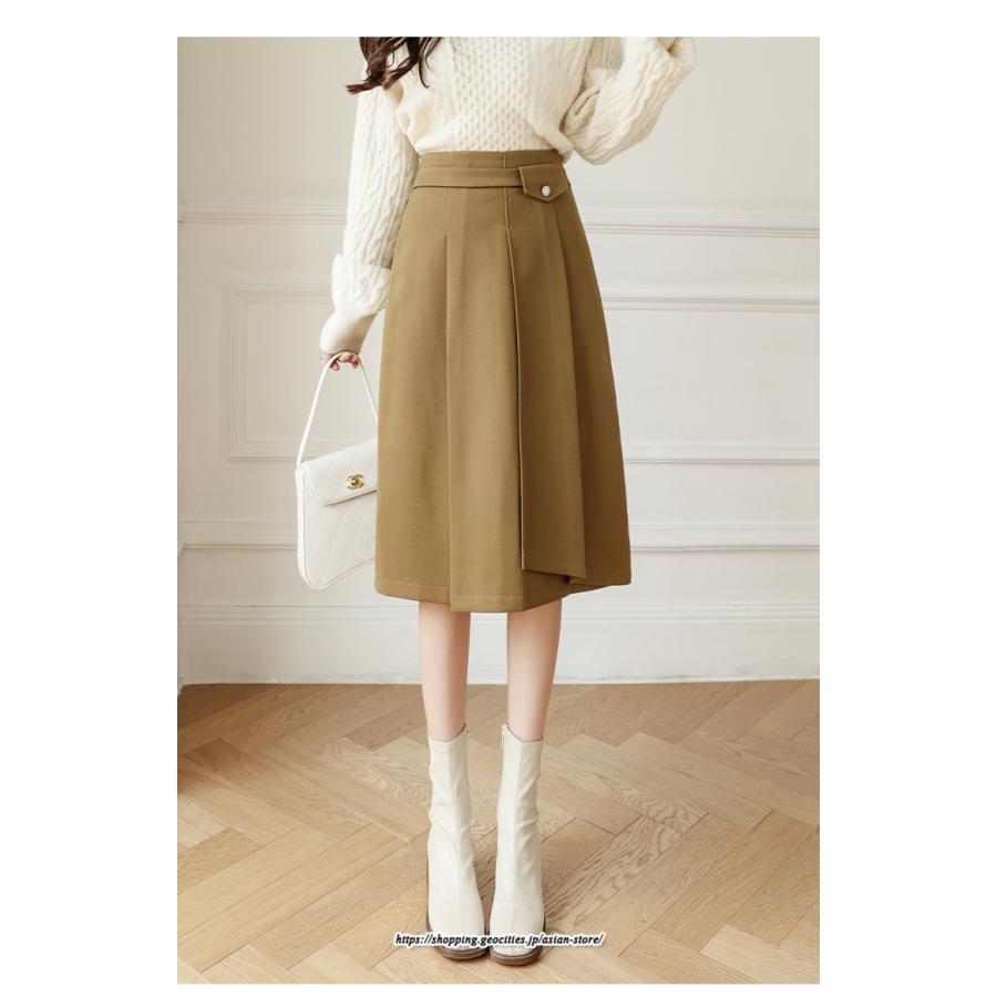 スカート | レディース 秋 冬 秋冬 ミモレ丈 膝丈 ロング 無地 ミディアム丈 ひざ丈 送料無料 Aライン ハイウエスト おしゃれ 通勤 通学 ラシャ 2022年秋冬 暖か