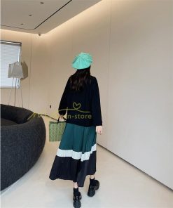 マキシ | 切り替えワンピース ドッキングワンピース 秋 レディース 裾プリーツワンピース ロングワンピース ゆったり 大きいサイズ 長袖 可愛い 秋物 大人 30代50代