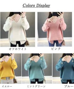 ニット・セーター | Vネック ニット ニットトップス プルオーバー 無地 ニットセーター スリット入り 秋冬 ニットソー レディース