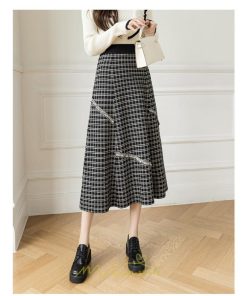 スカート | ロングチェック柄 ニット きれいめ レディース ロング丈 女子会 デート 20代 30代 40代 50代 秋 あったか お出かけ 冬 フレア 高見え 細見え