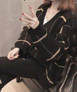 ニット・セーター | ニットカーディガン BIGチェック柄 韓国風