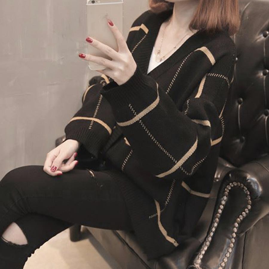 ニット・セーター | ニットカーディガン BIGチェック柄 韓国風