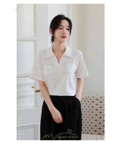 シャツ・ブラウス | シャツ ブラウス レディース 半袖 白 オフィス ビジネス 事務服 制服 リクルート おしゃれ 無地 開襟 日常 柔らかい 胸ポケット フランス風 夏コーデ お出かけ