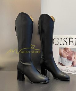 ロングブーツ | レディース ブーツ 秋冬 シューズ 靴 太ヒール チャンキーヒール 合皮ブーツ PUブーツ ロング靴 後ろファスナー COS くつ 大人 コスプレ