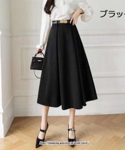 スカート | フレアロングロング丈 ミモレ丈  Aラインベルト付き 通勤 20代 30代 40代 50代 上品 コーデ 着痩せ 高見え 送料無料