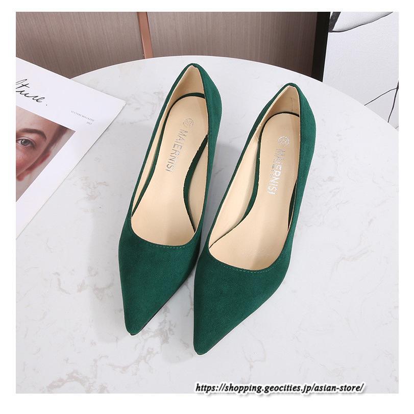 パンプス | スエードレディースシューズ ポインテッドトゥ ピンヒール スリッポン ストラップなし 滑り止めソール ミドルヒール ビジネス 大人 無地 上品