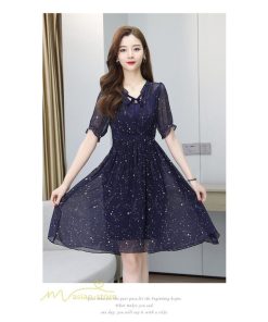 ミディアム | サマーワンピース レディース 半袖 薄手 透け感 Vネック おしゃれ カジュアル ミディアムワンピース フレア 大きいサイズ 星柄 XXL きれいめ 可愛い ワンピース