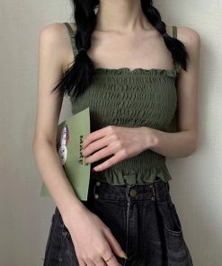 キャミソール | インナー ベアトップ レディース ストラップ付き チューブトップ トップス 韓国ファッション ストレッチ ギャザー飾り フリル