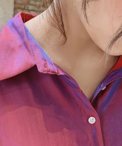 カーディガン | 光沢 サテン 春 レディース ブラウス ロングシャツ 夏 トップス 長袖 カラーシャツ レトロデザイン