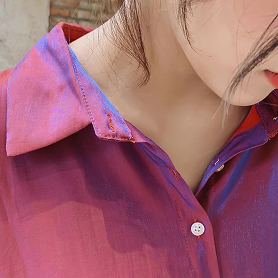 カーディガン | 光沢 サテン 春 レディース ブラウス ロングシャツ 夏 トップス 長袖 カラーシャツ レトロデザイン