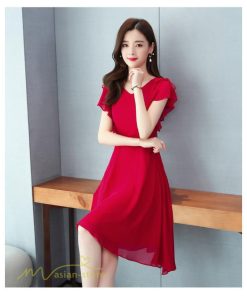 ミディアム | ミディアムワンピース レディース 着痩せ 半袖 大きいサイズ ワンピース Vネック 無地 エレガント 二次会 お呼ばれ きれいめ 40代 新作 20代 夏 膝丈 30代