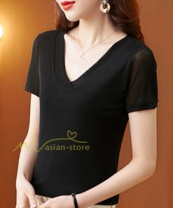 ｔシャツ・カットソー | トップス カットソー インナー Tシャツ レディース 春 カジュアル おしゃれ  女性用 シンプル 無地 20代30代40代50代 カシュクール 上品 着痩せ 夏物 ブラック