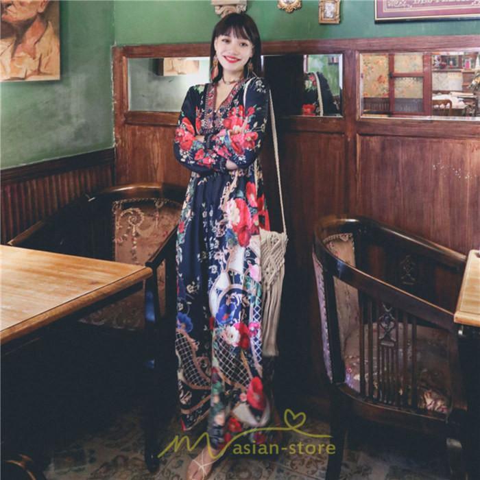 マキシ | マキシワンピース レディース ロング丈 大人 ワンピ 花柄 夏秋 Vネック カジュアル 着やせ きれいめ 撮影 人気 二次会 パーティー 通気 ゆったり 夏秋服