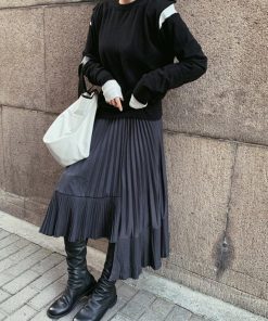 スカート | プリーツロング 白 黒 マーメイドレディース マーメイド ロングミモレ ハイウエスト 着やせ 揺れる ウエストゴム 春秋冬