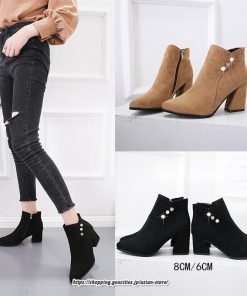 ブーツ | ショートブーティ レディース スエード調 太めヒール 靴 人工水晶 キラキラ オシャレ お出かけ デート キレイめ 通勤 20代30代40代50代