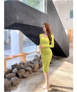 タイト | ニットワンピース長袖 タイトワンピース ストレッチワンピース 長袖ワンピース 膝丈 スリム お呼ばれ セクシーワンピース 上品 高級感 美ライン