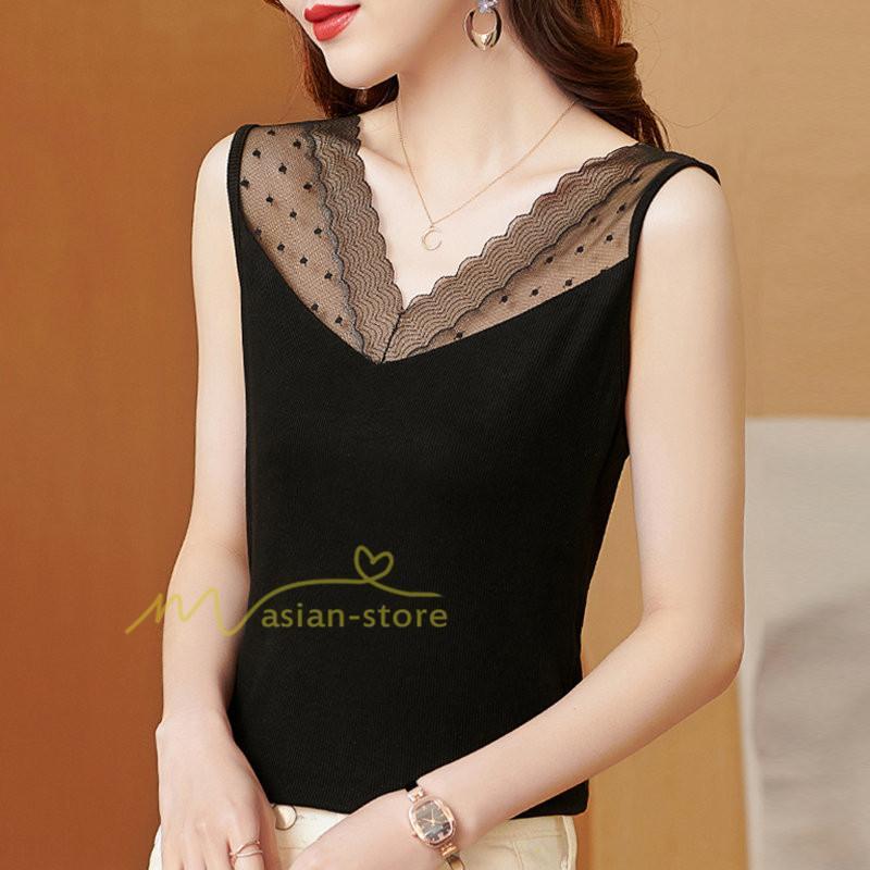 キャミソール タンクトップ | タンクトップ レディース 春夏 インナー トップス ノースリーブ Vネック Vネックタンク レース付き カシュクール 上品 お出かけ 20代30代40代50代 快適 ママ