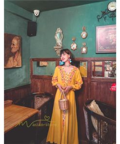 マキシ | ワンピース レディース 40代 春秋 キレイめ マキシ丈ワンピース 綿麻 リネンワンピ Vネック 刺繍 リボン付き アウター カジュアル 着痩せ ルームウェア デート