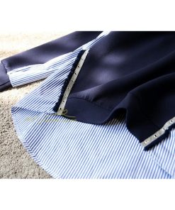 ｔシャツ・カットソー | トレーナー レディース 春秋 トップス シャツ 切り替え カワイイ 長袖 Tシャツ 前後差 ゆったり 20代30代 重ね着風 レイヤード 大人 無地 女の子 ストライプ