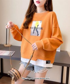 パーカー | トレーナー レディース おしゃれ スウェット 長袖 トップス 春 秋 大きいサイズ レイヤード風 韓国 ゆったり コットン 送料無料 丸首 クルーネック 綿 重ね着風