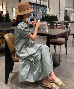 マキシ | ワンピース 半袖 レディース 夏服 ロングワンピース フレアワンピース ギャザー 無地 可愛い 大人 ワンピ 海 50代60代 お出かけ サマー 20代30代40代