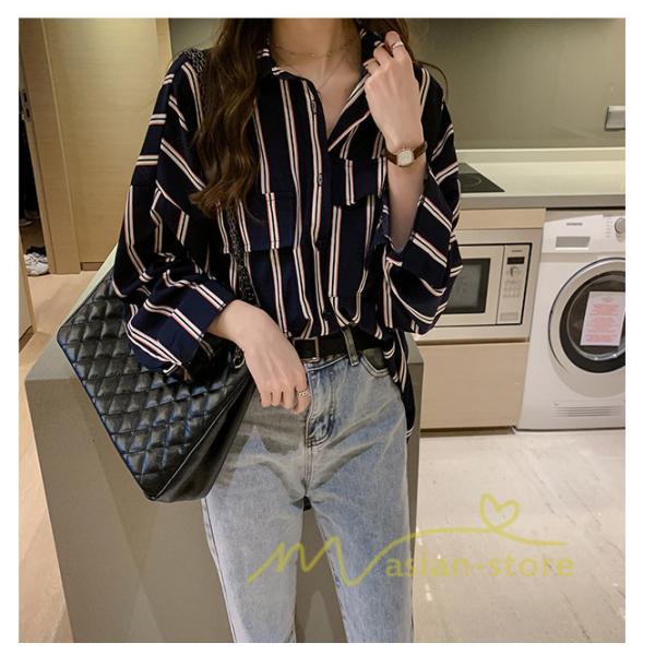 在庫ある | 短納期シャツレディースブラウス ビジネスカジュアルゆったりシャツトップス フォーマルシャツ オフィスブラウス ストライプ 薄手 通学通勤 春夏衣装 着痩せ