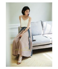 スカート | マキシロング ワイド フレア ゆったり バイカラー 春 夏 秋 冬 レディース 体系カバー Aライン プリーツシフォン 20代30代40代50代