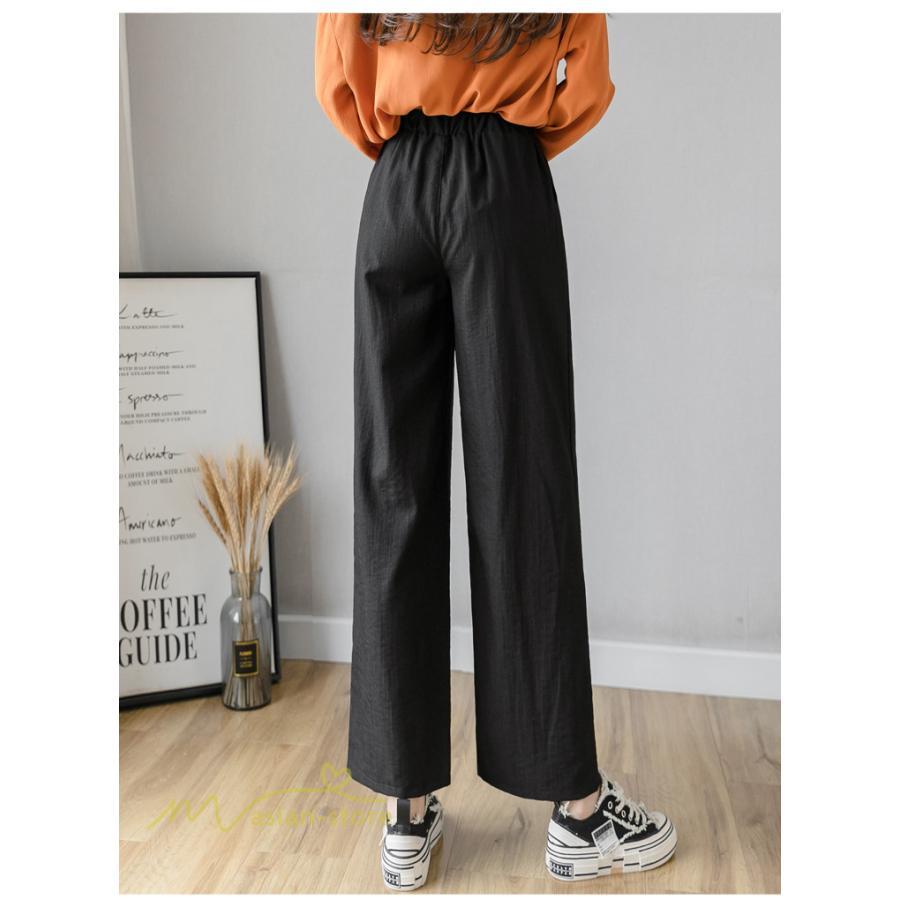 ワイドパンツ | ガウチョパンツ ゆったり ロングパンツ ハイウエストパンツ ウエストゴム カジュアルパンツ 無地 体型カバー レディース おしゃれ 通勤通学