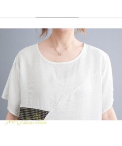 tシャツ・カットソー | tシャツ カットソー レディース 切り替え 女性着 シンプル カジュアル フリーサイズ ゆったり 夏新作 おしゃれ 半袖 チェック柄 黒 半袖tシャツ 丸首 白