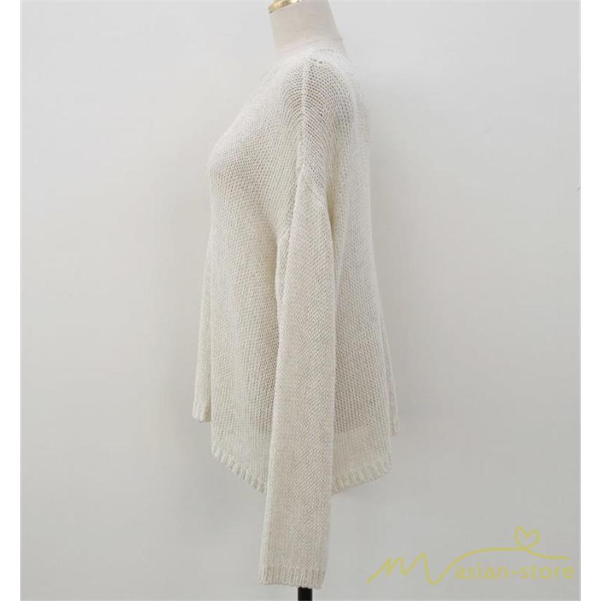 ニット・セーター | ニット サマーニット レディース トップス カットソー ニットソー Vネック 透かし編み 長袖 クルーネック Tシャツ ゆる 薄手 Tシャツ カジュアル リラックス