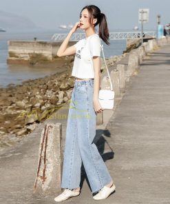 ジーンズ、デニム | デニムパンツ 裾フリンジ スタイリッシュ ハイウエスト ストレートパンツ デイリーコーデ ワイドパンツ 夏コーデ 2020新制作 シングルブレスト マキシ丈パンツ