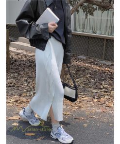 スカート | ニットタイトストレッチスリット入れロング丈 ミモレ丈 ハイウエスト 秋冬 ウエストゴム 美シルエット 楽チン