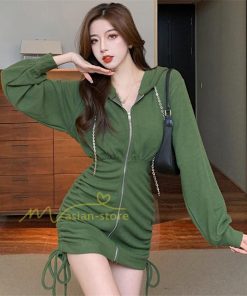 ミディアム | ワンピース 長袖 タイト ミニ丈 レディース 秋新作 タイトワンピ ZIPセクシー 体型カバー 無地通勤 オフィス 着痩せ パーカー OL きれいめ 大人ファッション