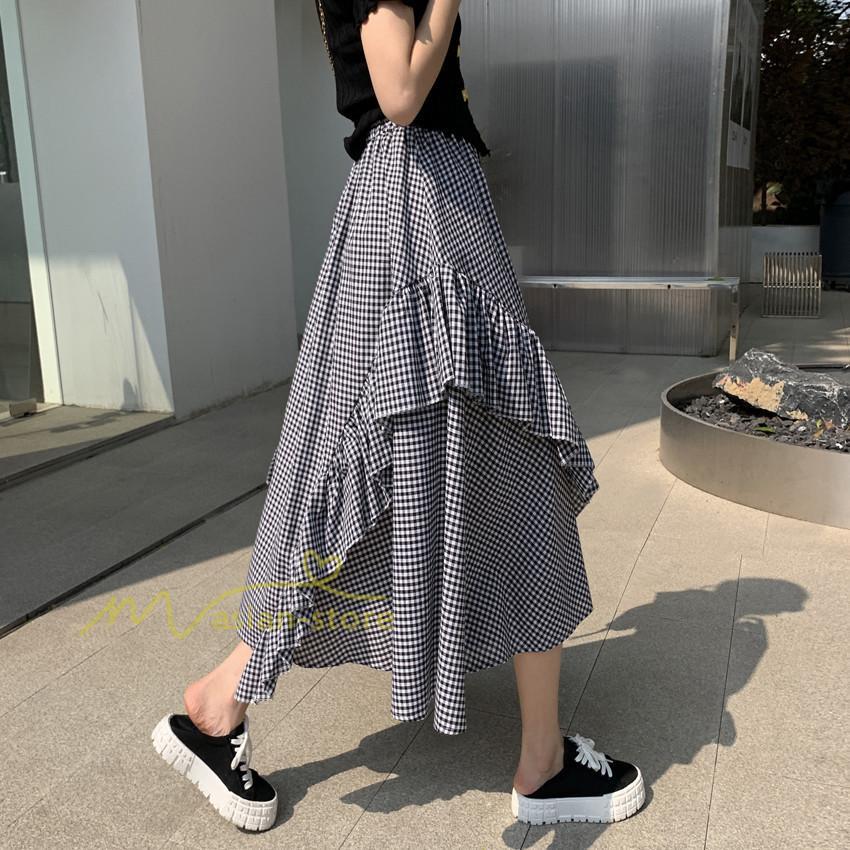 スカート | プリーツロング 春 夏 秋 マキシ 大きいサイズ フレアマキシプリーツ チェック柄 通勤通学 20代30代40代 不規則 フレア