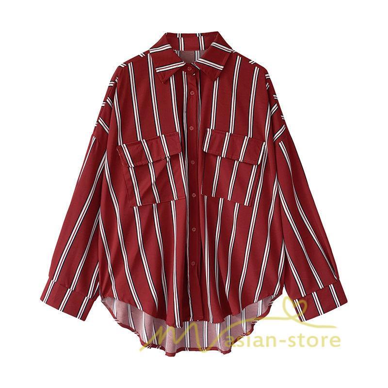 在庫ある | 短納期シャツレディースブラウス ビジネスカジュアルゆったりシャツトップス フォーマルシャツ オフィスブラウス ストライプ 薄手 通学通勤 春夏衣装 着痩せ