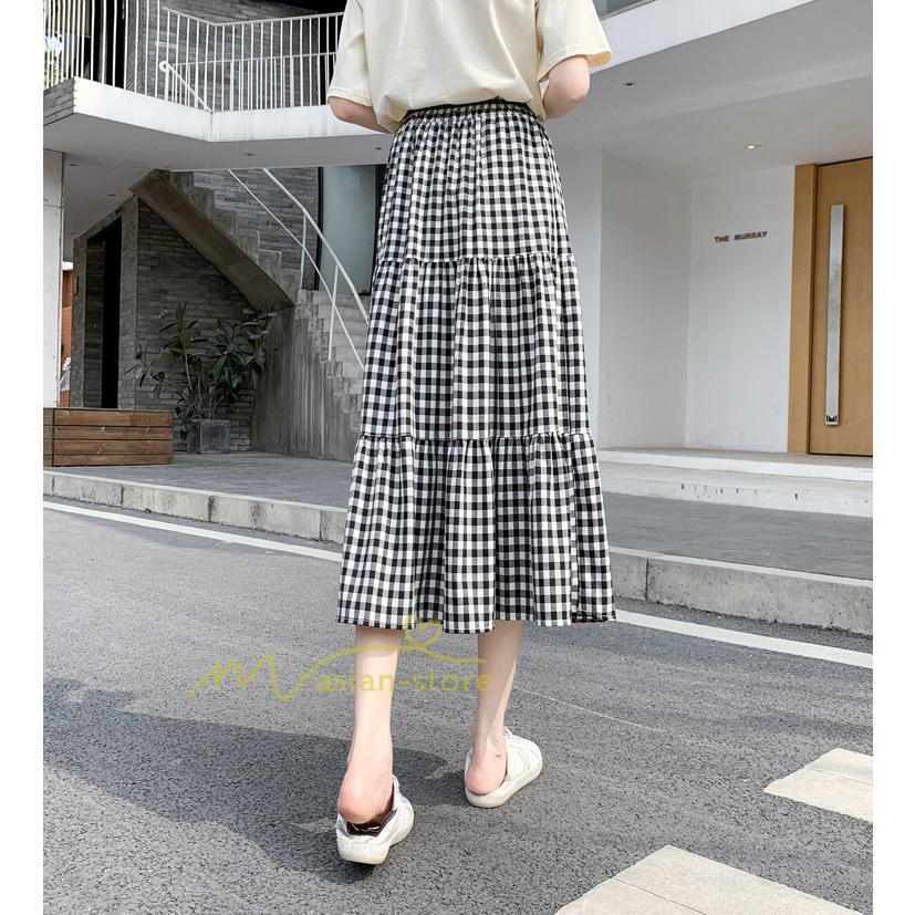 スカート | チェック柄 ロング丈 フレア ボトムス レディース おすすめ おしゃれ ブラック フリーサイズ カジュアル お出かけ 通勤通学 着痩せ 20代30代40代50代