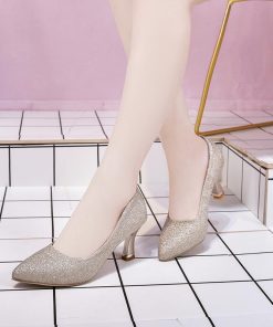 パンプス | キラキラポインテッドトゥ ピンヒール 異素材 スリップオン 紐なし ストラップなし 滑り止めソール 30代 黒 靴 レディース シューズ