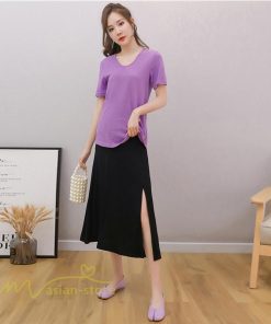 スカート | マタニティ スカートプリーツマタニティロング丈 ミモレ丈 裾口スリット 春 夏 マタニティウェア ウエスト調整 無地 産前産後 着痩せ 上品