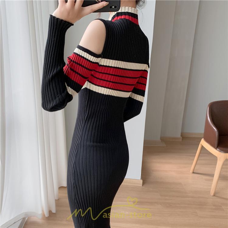 ニットワンピース | ワンピース 秋 秋服 レディース ニット ロングワンピース ロング 長袖 肩出し 秋冬 送料無料 セクシー フェミニン デート 春 お出かけ 結婚式 暖か 通勤