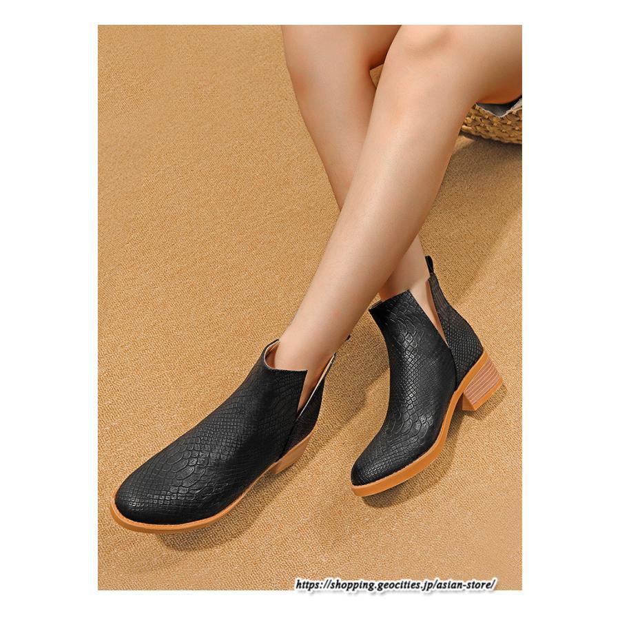 ショートブーツ | 大きいサイズ26.5cm レディース 上品 ブーツ 秋冬 春 チャンキーヒール 太ヒール シンプル ミドルヒール ブーティー 大人 スリッポン 黒ブーツ