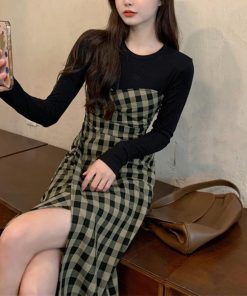 ワンピース | ドッキングチェック柄 長袖