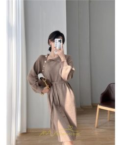 ニットワンピース | シンプル 秋冬 ベーシック 無地 膝丈 ミディアム丈 着痩せ スリット お出かけ 旅行 デート 送料無料 20代30代40代50代 女子会