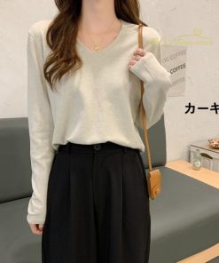 ｔシャツ・カットソー | 長袖Tシャツ インナー レディース インナーウェア 長袖 Tシャツ スリムインナー カットソー 2021 インナーTシャツ アンダーウェア 無地 Vネック