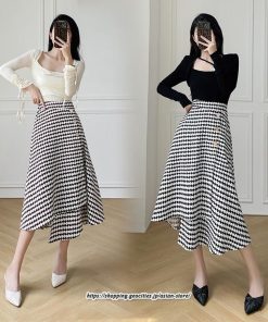 スカート | ロングきれいめ レディース ロング丈 Aライン 20代 30代 40代 50代 秋 冬 千鳥格柄 細見え 可愛い ハイウエスト お出かけ 高見え