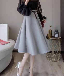 ひざ丈スカート | レディース 膝丈 ベルト付き フレアスカート スカート Aライン スカート ハイウエスト